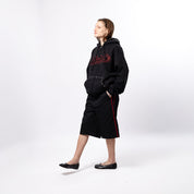 Studded Intarsia Script Zip Up Hoodie - Black