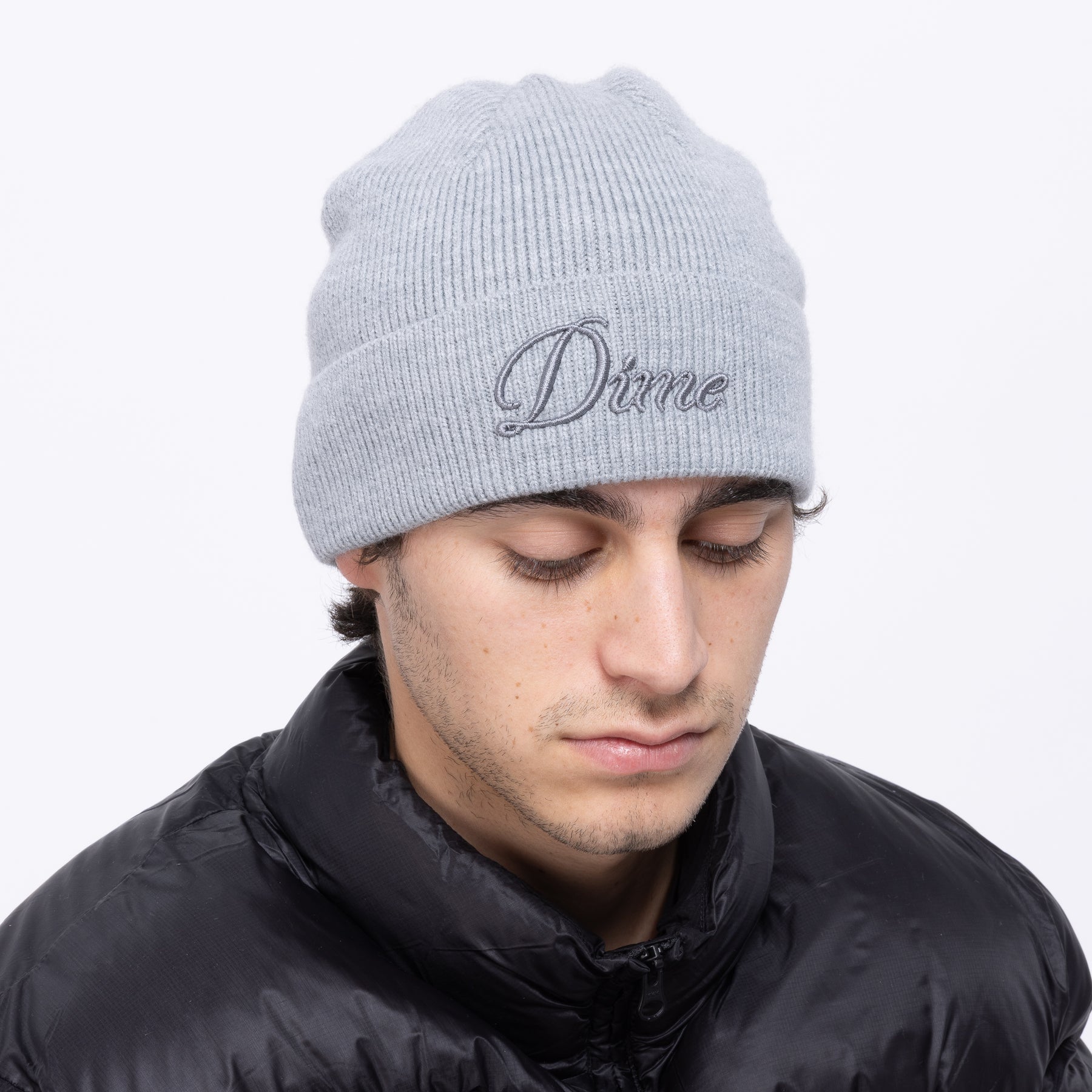 Cursive Wool Fold Beanie - Heather Gray