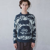 Pull tricoté à dents - Bleu sarcelle/blanc