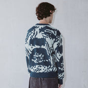 Pull tricoté à dents - Bleu sarcelle/blanc