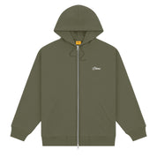 Cursive Zip Hoodie - Army Green