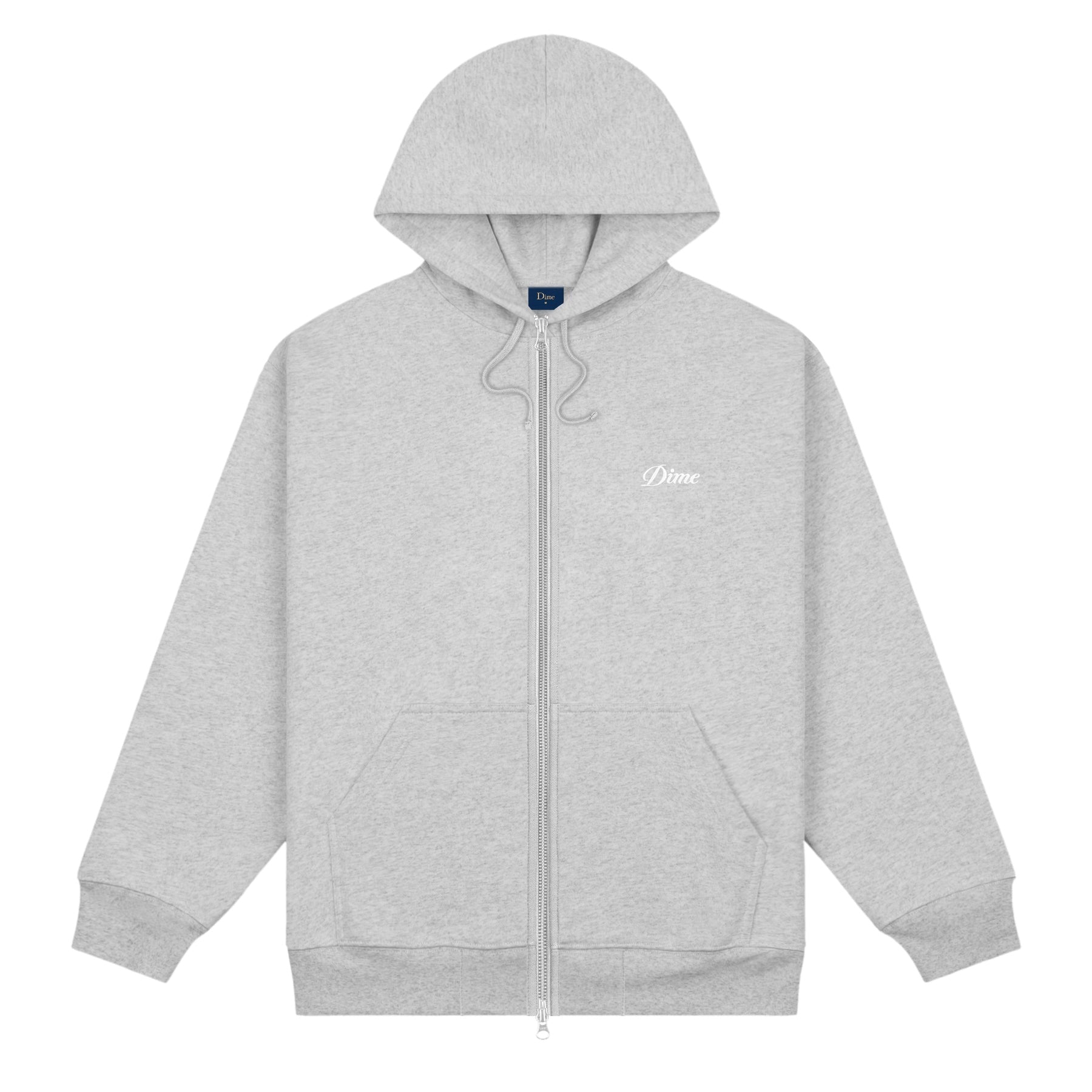 Sweat à capuche zippé avec petit logo cursif - Gris chiné