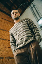 Midnight Crew Sweater - Multi Neutral Stripe