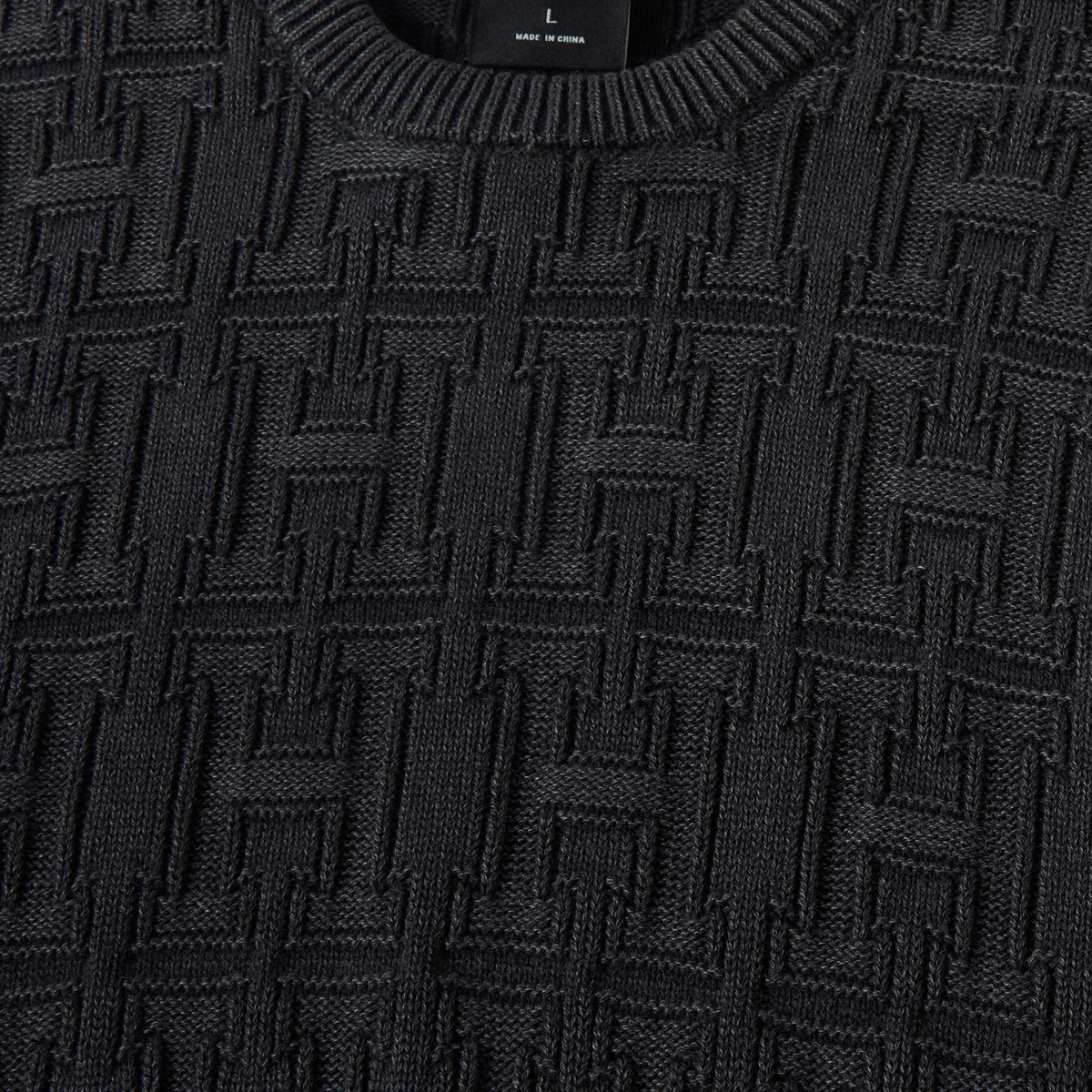 Interlaced Jacquard Overdyed Crew - Black