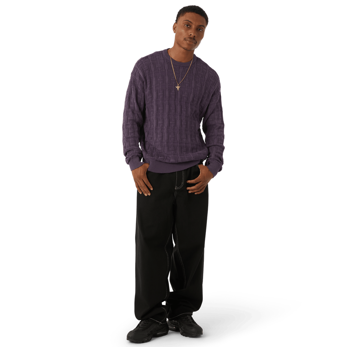 Interlaced Jacquard Overdyed Crew - Raisin