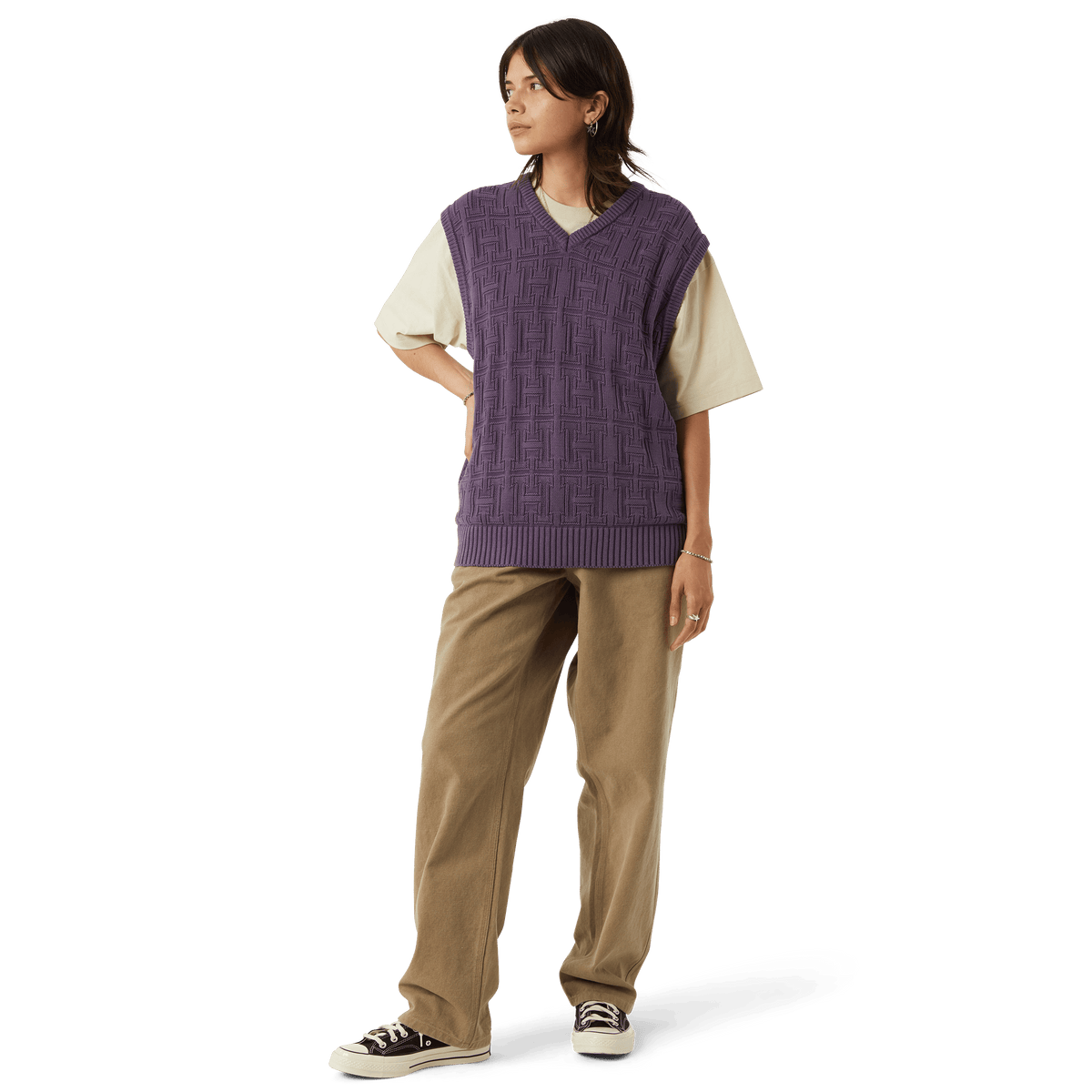 Interlaced Jacquard Overdyed Vest - Raisin