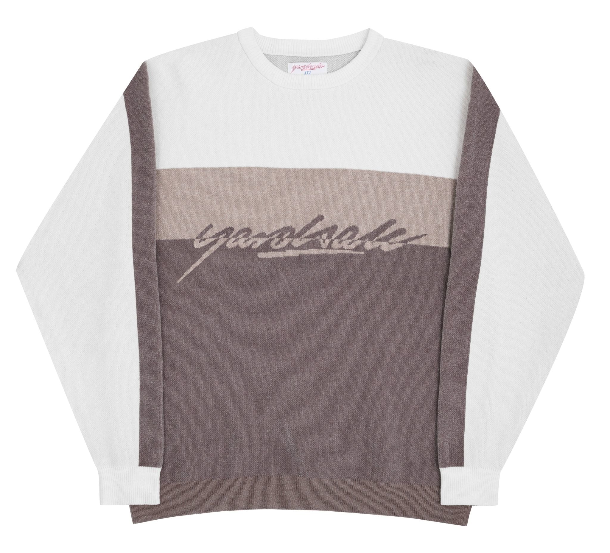 Chenille Script Knit - White/Brown/Tan