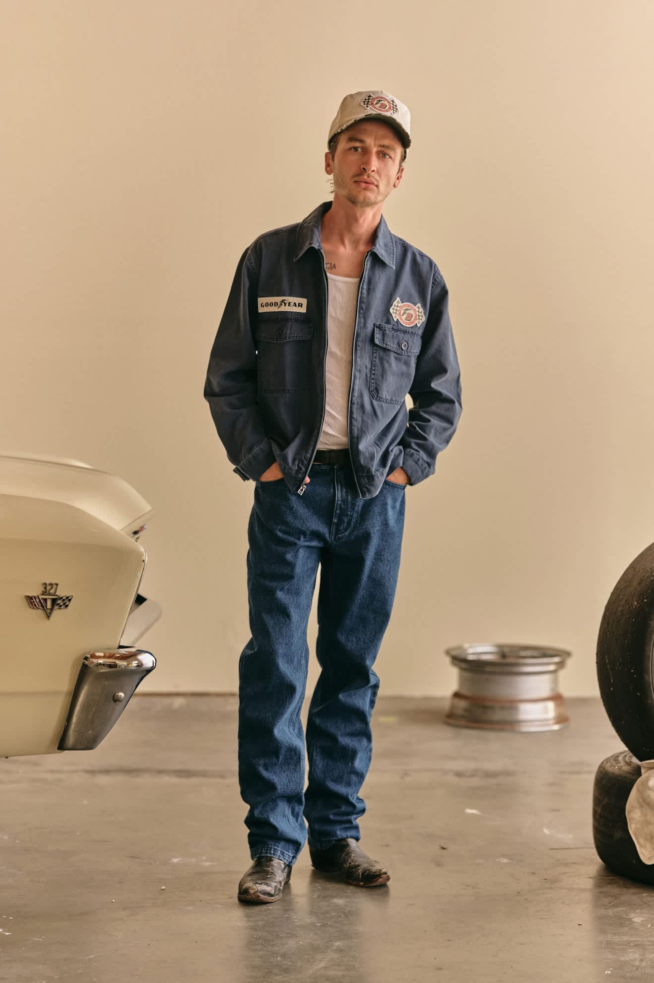 Goodyear Trademark Lightweight Coaches Jacket - Washed Navy