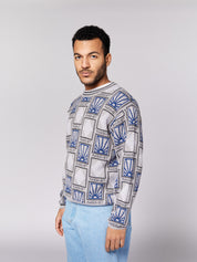 Pattern Logo Jacquard Sweater Knit - Light Grey