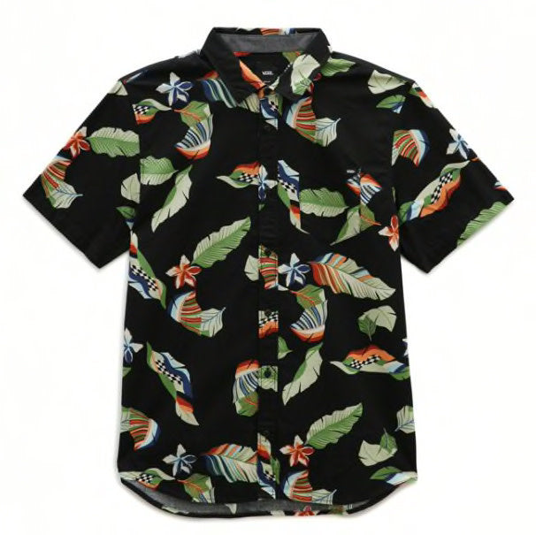 Lucid Floral Woven Short Sleeve Buttondown Shirt - Black