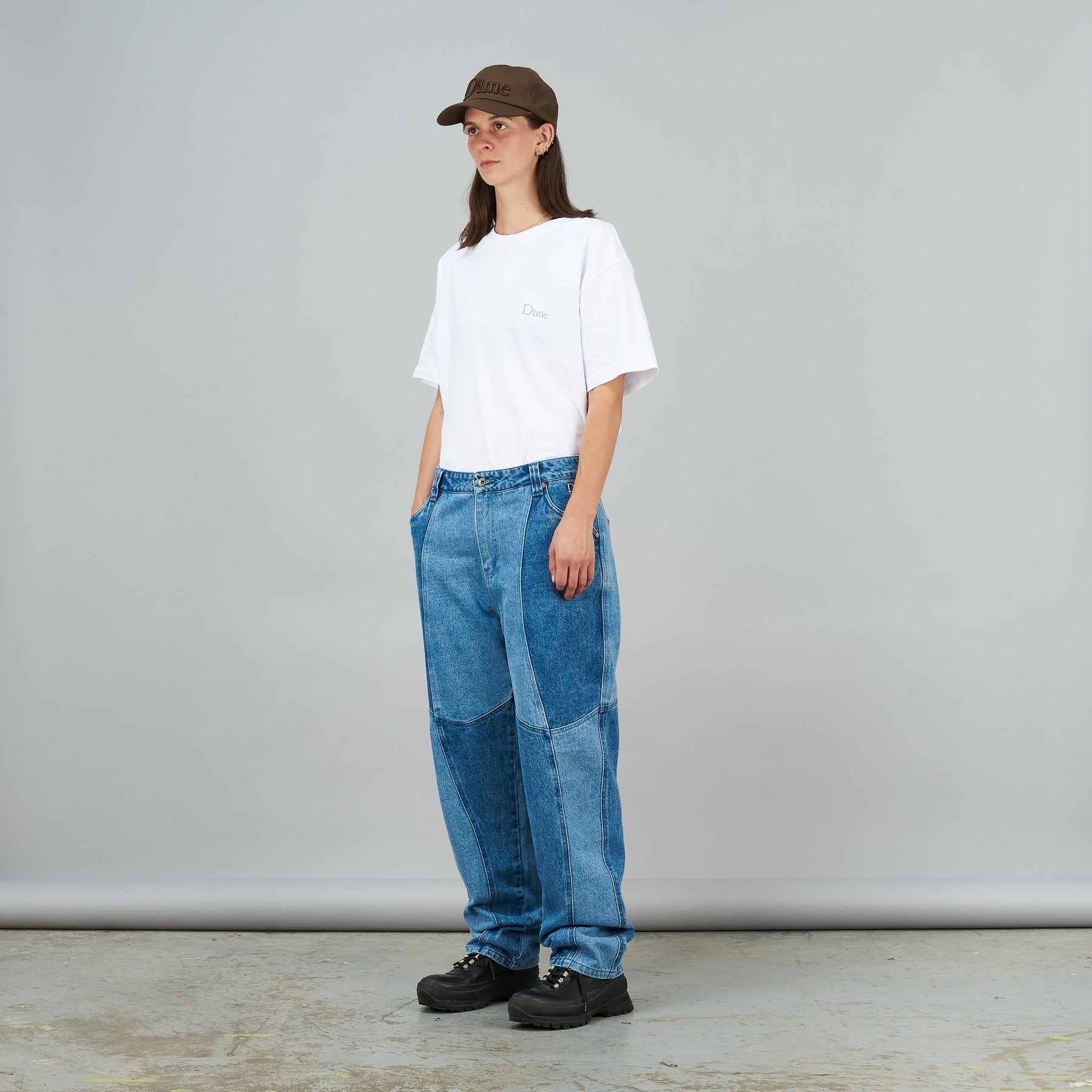 Blocked Relaxed Denim Pants - Blue Washed