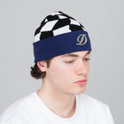 D Checkered Cuff Beanie - Black