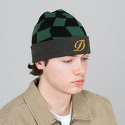 D Checkered Cuff Beanie - Forest Green