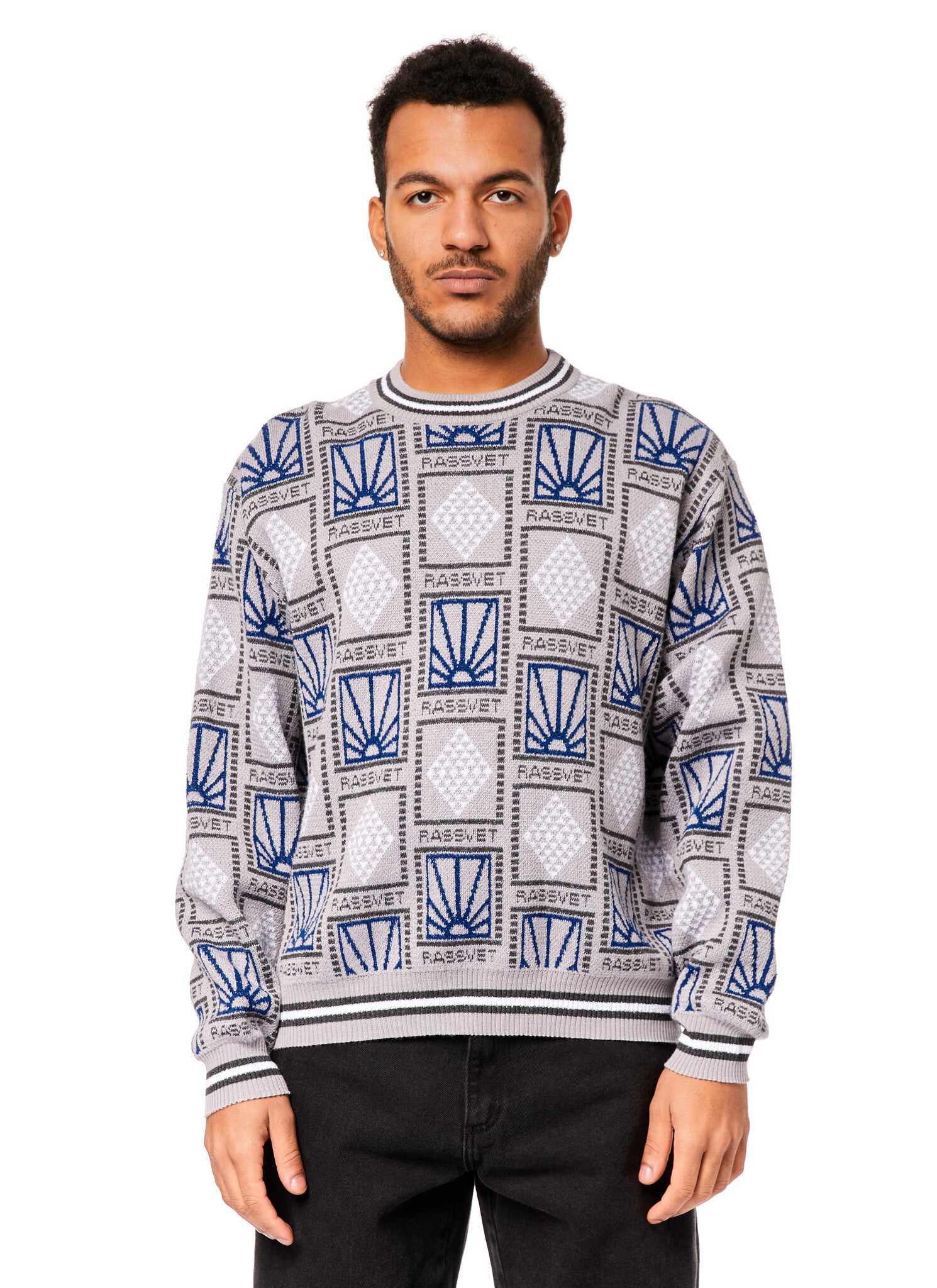 Pattern Logo Jacquard Sweater Knit - Light Grey