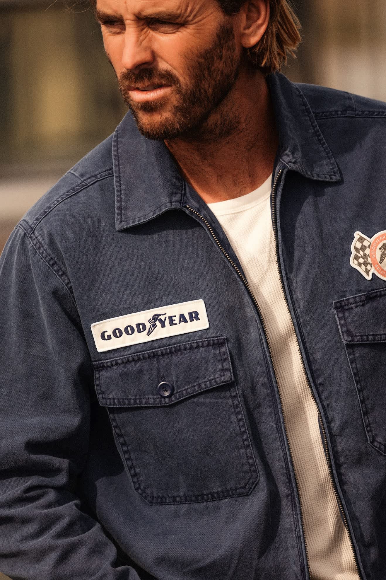 Goodyear Trademark Lightweight Coaches Jacket - Washed Navy