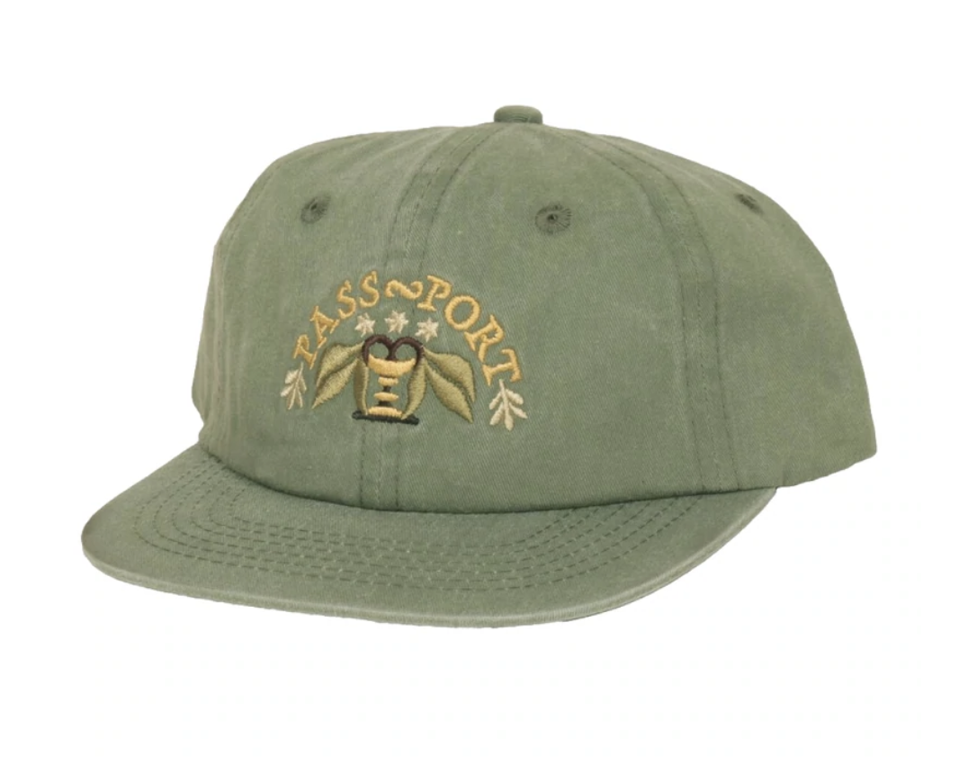 Arched Embroidery 6 Panel Strap Back - Sage