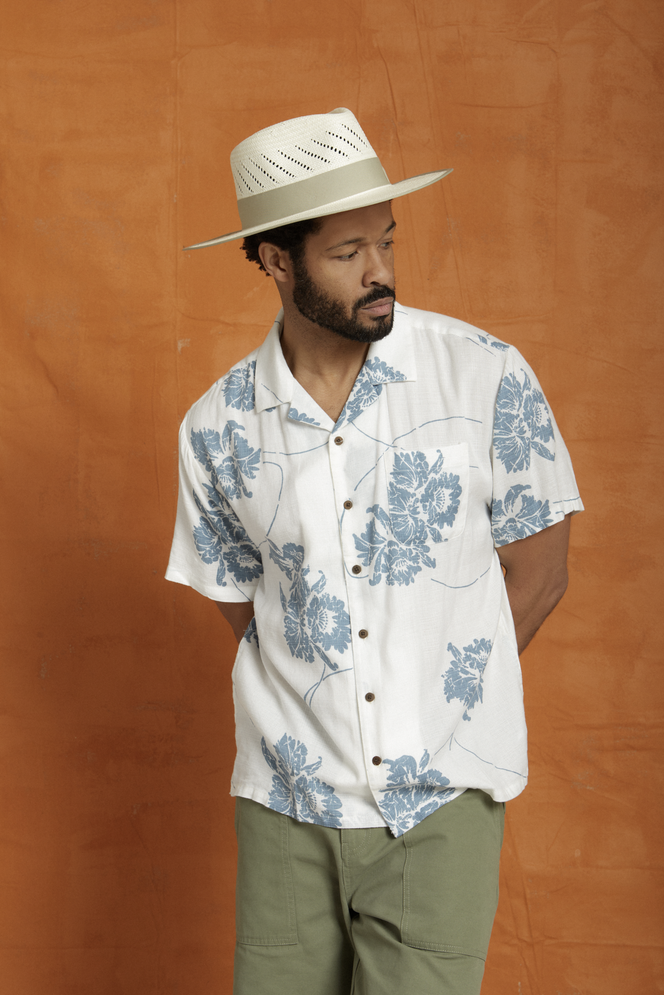 Bunker Slub S/S Woven Shirt - Off White/Dusty Blue