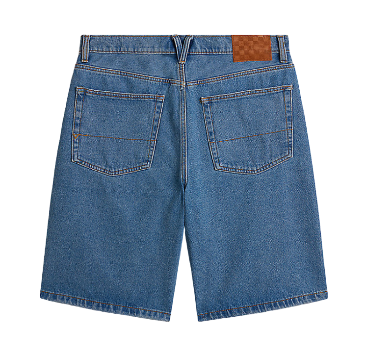 Check-5 Baggy Denim Shorts - Stonewash Blue (Beige Suede Patch)