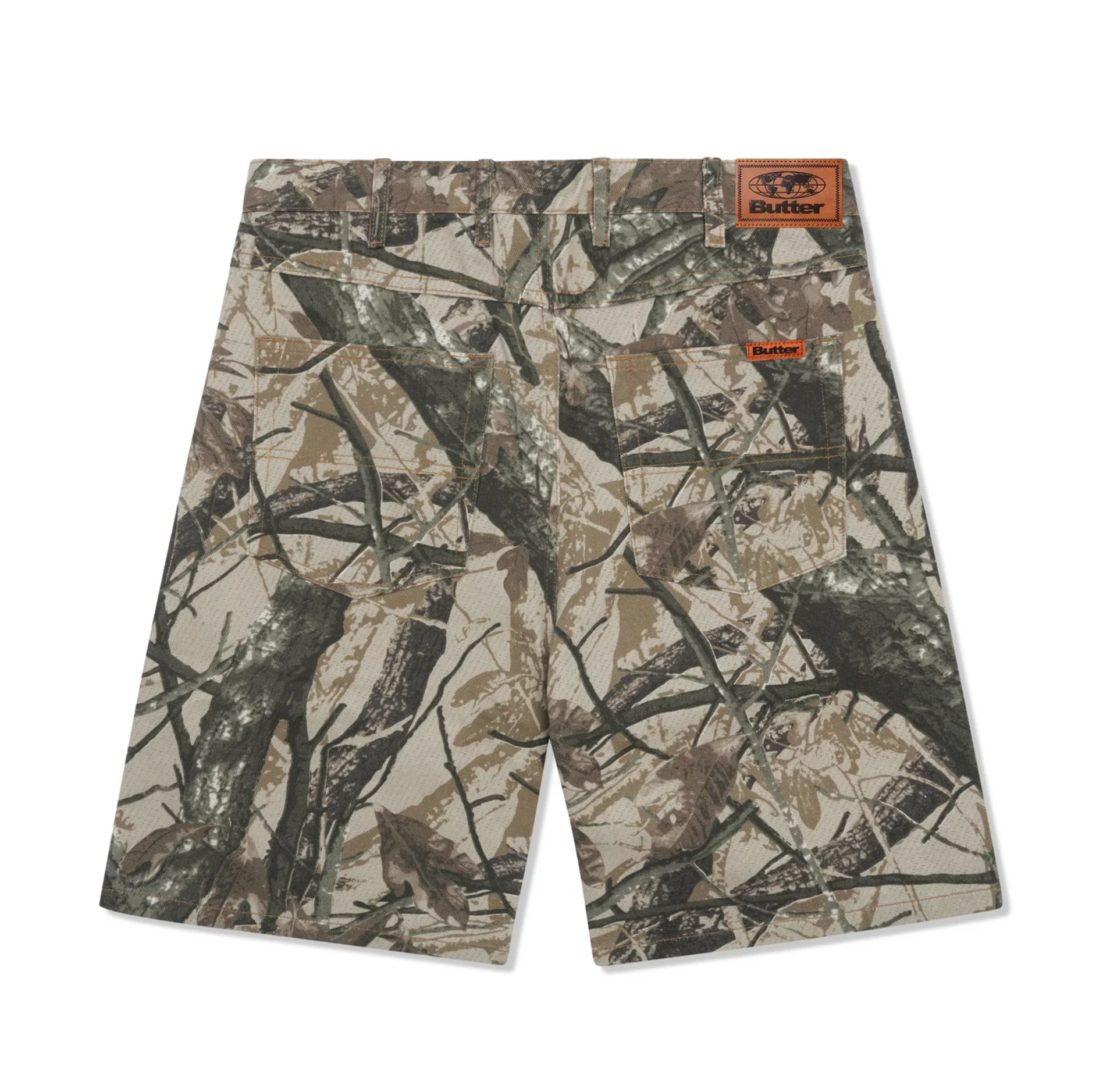 Foliage Camo Denim Shorts - Tan