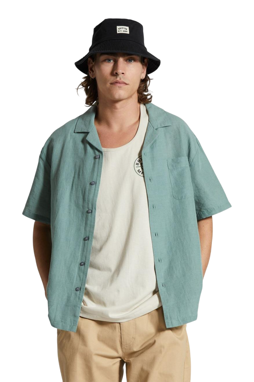 Bunker Linen Blend S/S Camp Collar Shirt - Chinois Green