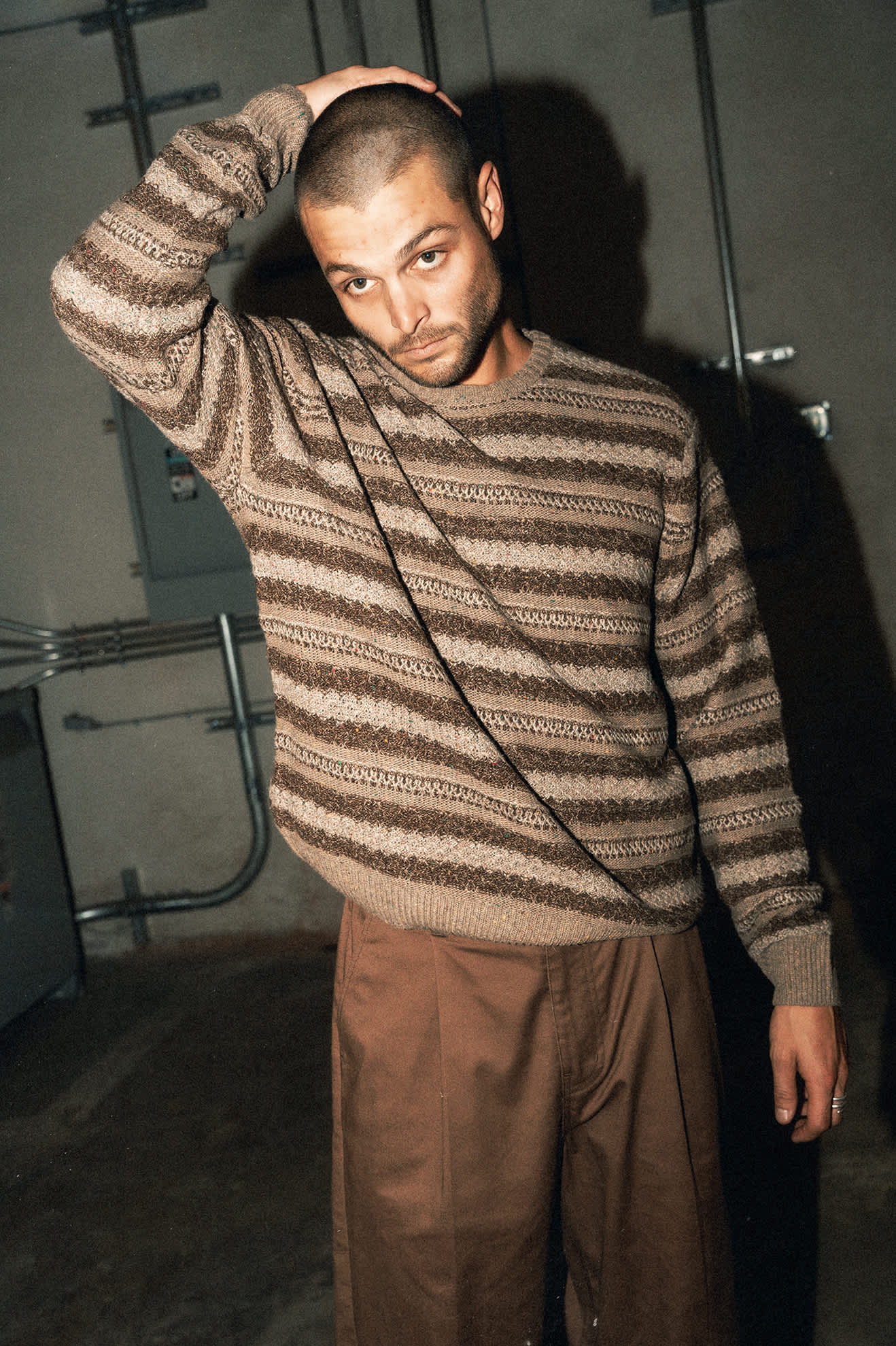 Midnight Crew Sweater - Multi Neutral Stripe