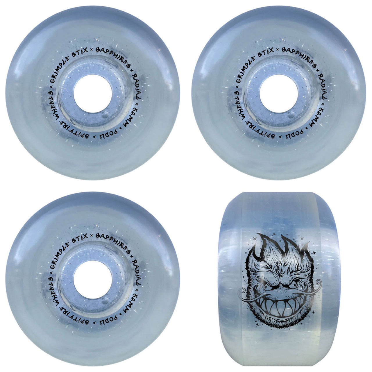 Spitfire x Grimple Stix Formula Four 90D Saphirs Grimple Dust Transparent/Paillettes Argent - 56 mm