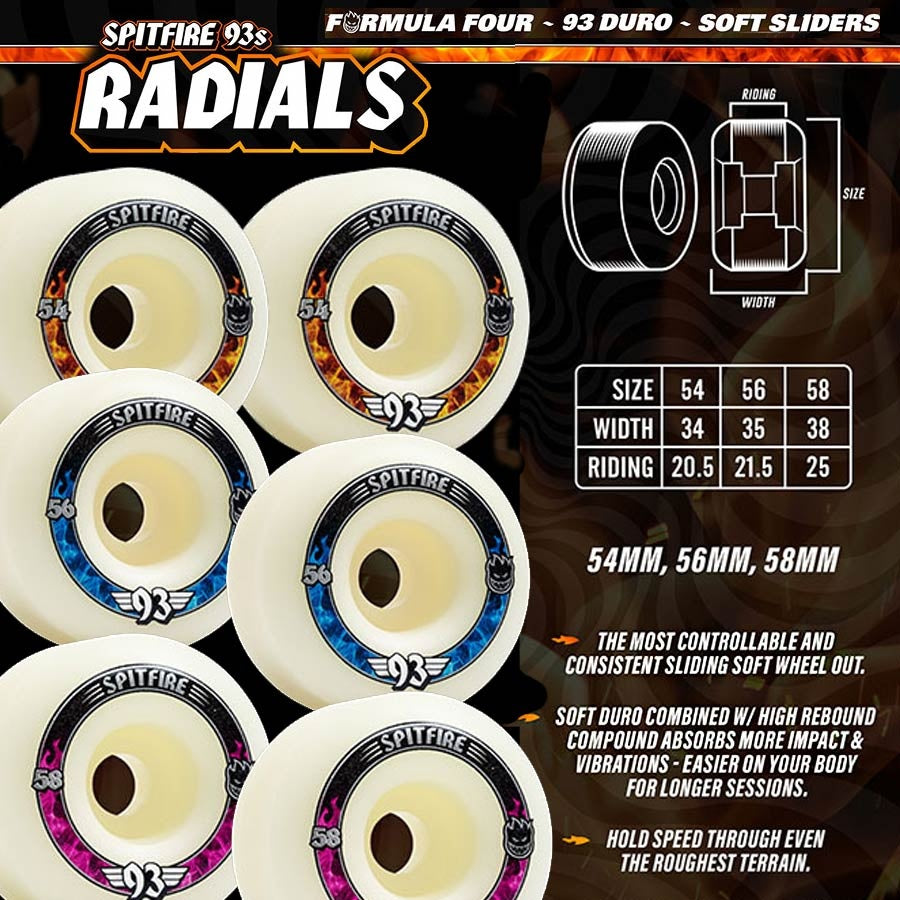 Spitfire Soft Sliders Formula Four 93D Radials Natural - 54mm