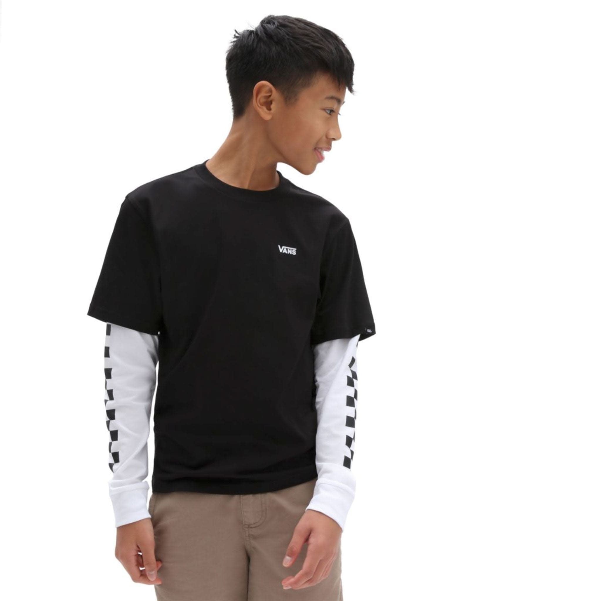 Kids Long Check Twofer Long Sleeve T-Shirt - Black/Black