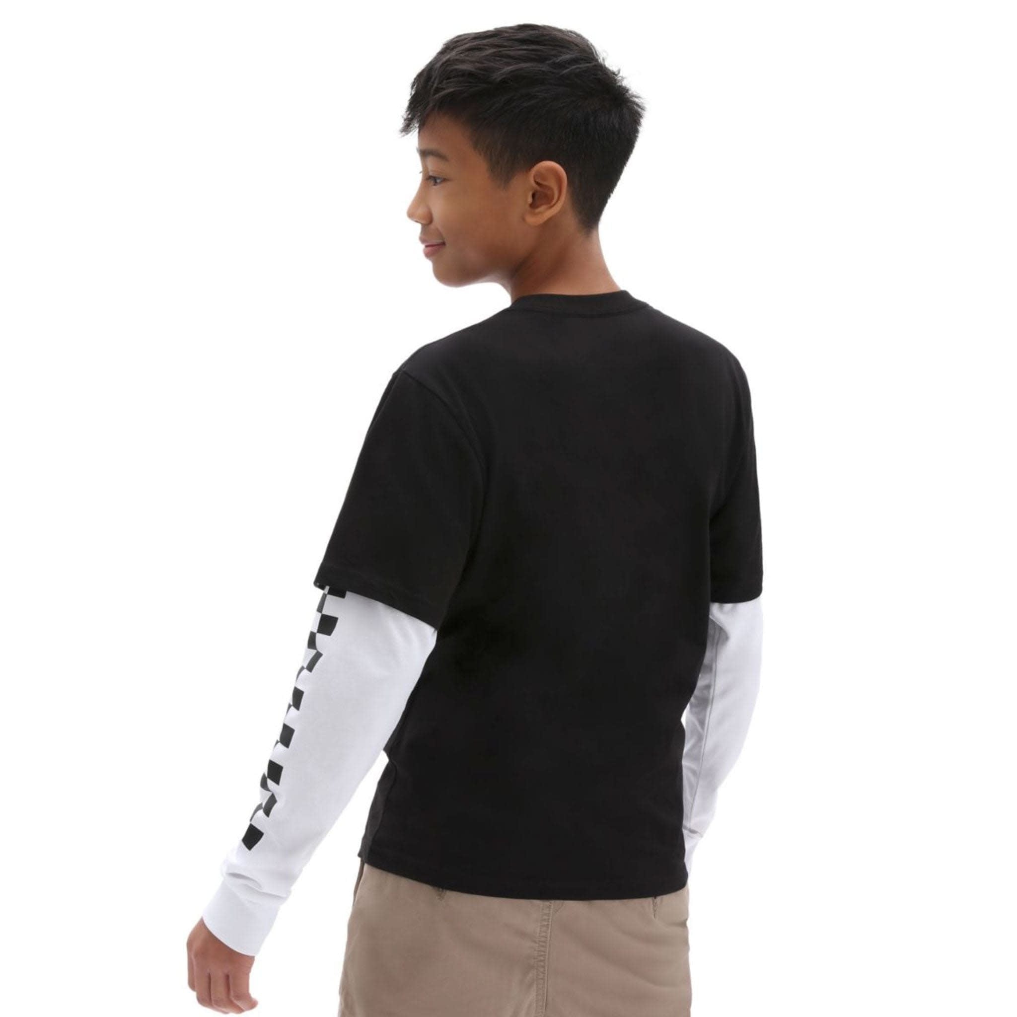 Kids Long Check Twofer Long Sleeve T-Shirt - Black/Black