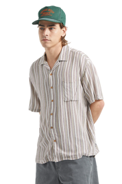 Bunker Twisted Chemise Col Camp Rayée - Rouge Intense