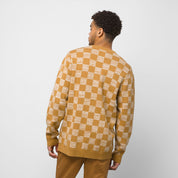 Checkerboard Jacquard Cardigan Sweater - Bone Brown