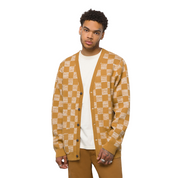 Checkerboard Jacquard Cardigan Sweater - Bone Brown