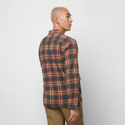 Straight Hem Melange Flannel Buttondown Shirt - Charcoal Heather/Molten Lava