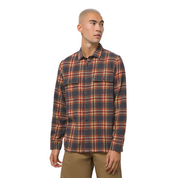 Straight Hem Melange Flannel Buttondown Shirt - Charcoal Heather/Molten Lava