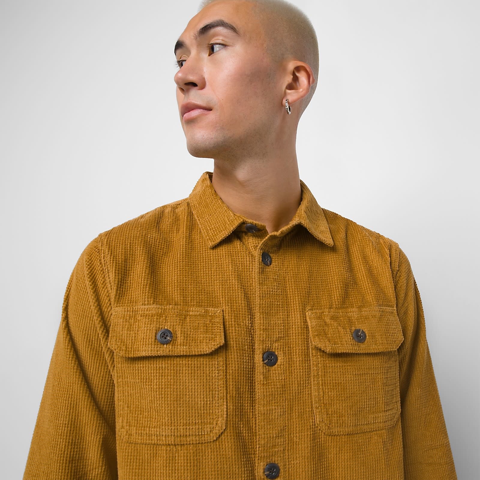 Waffle Corduroy Buttondown Shirt - Bone Brown