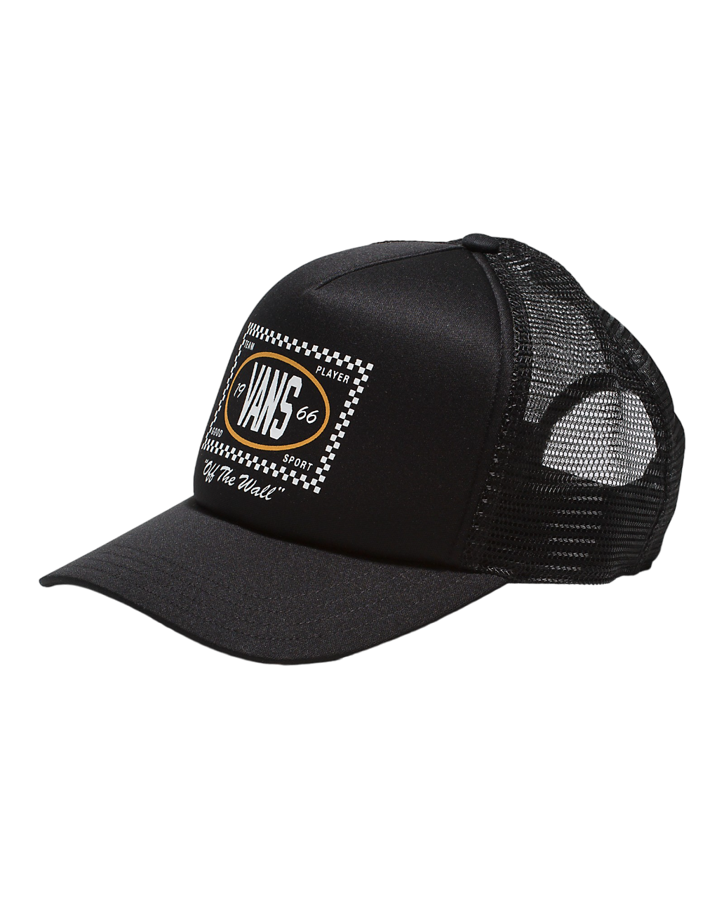 Checkered Curved Bill Trucker Hat - Black