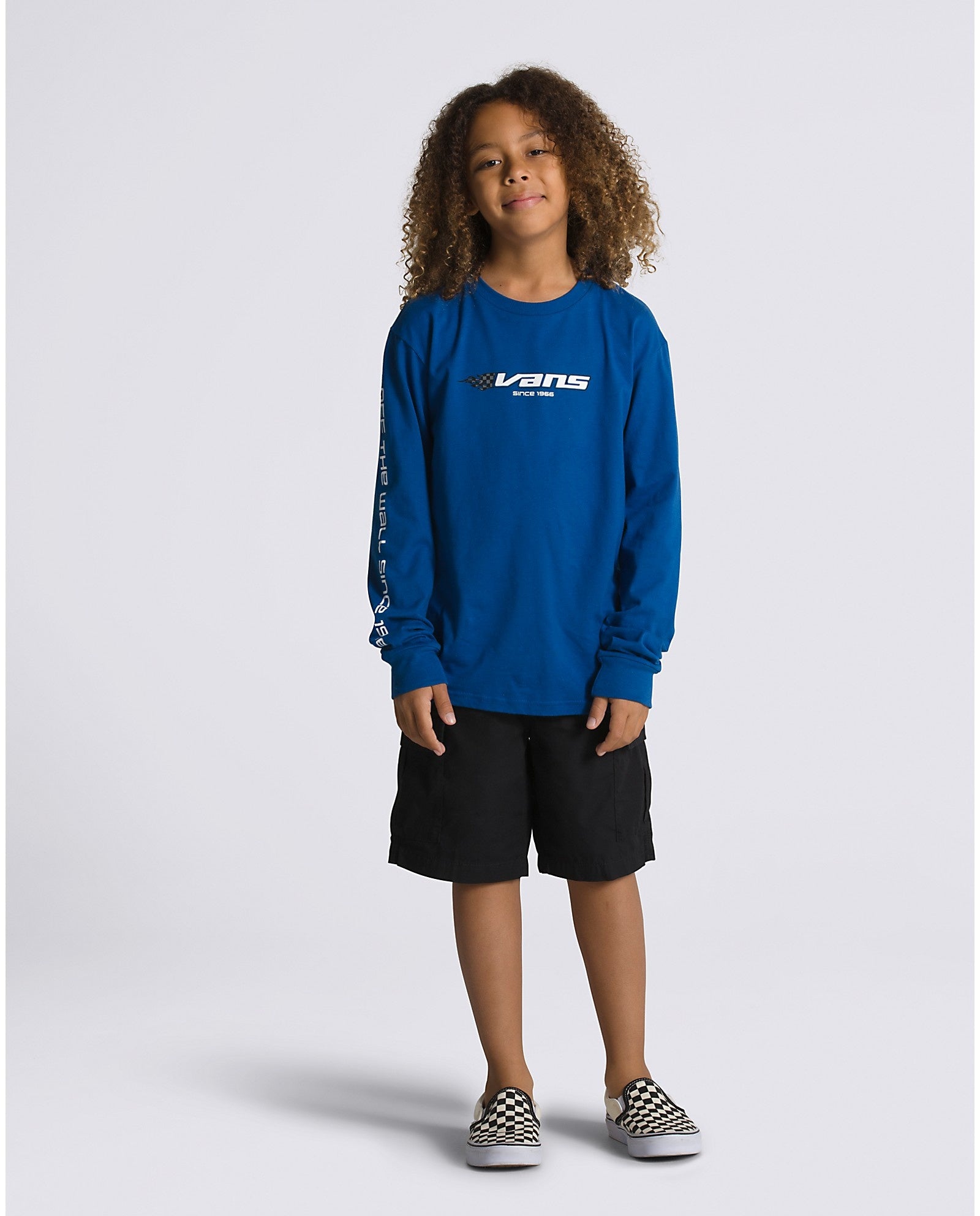 Kids Reflective Checkerboard Flame Long Sleeve T-Shirt - True Blue