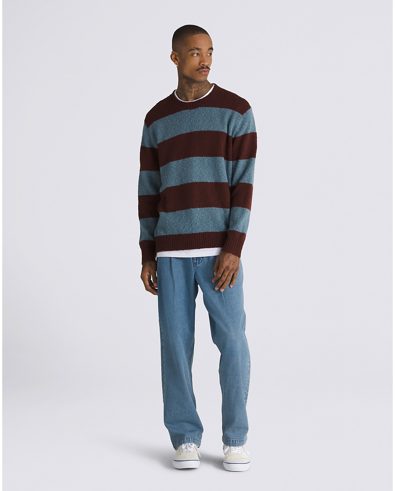 Darby Stripe Crew Sweater - Bitter Chocolate/Bluestone