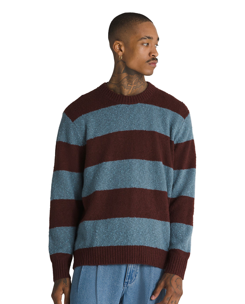 Darby Stripe Crew Sweater - Bitter Chocolate/Bluestone