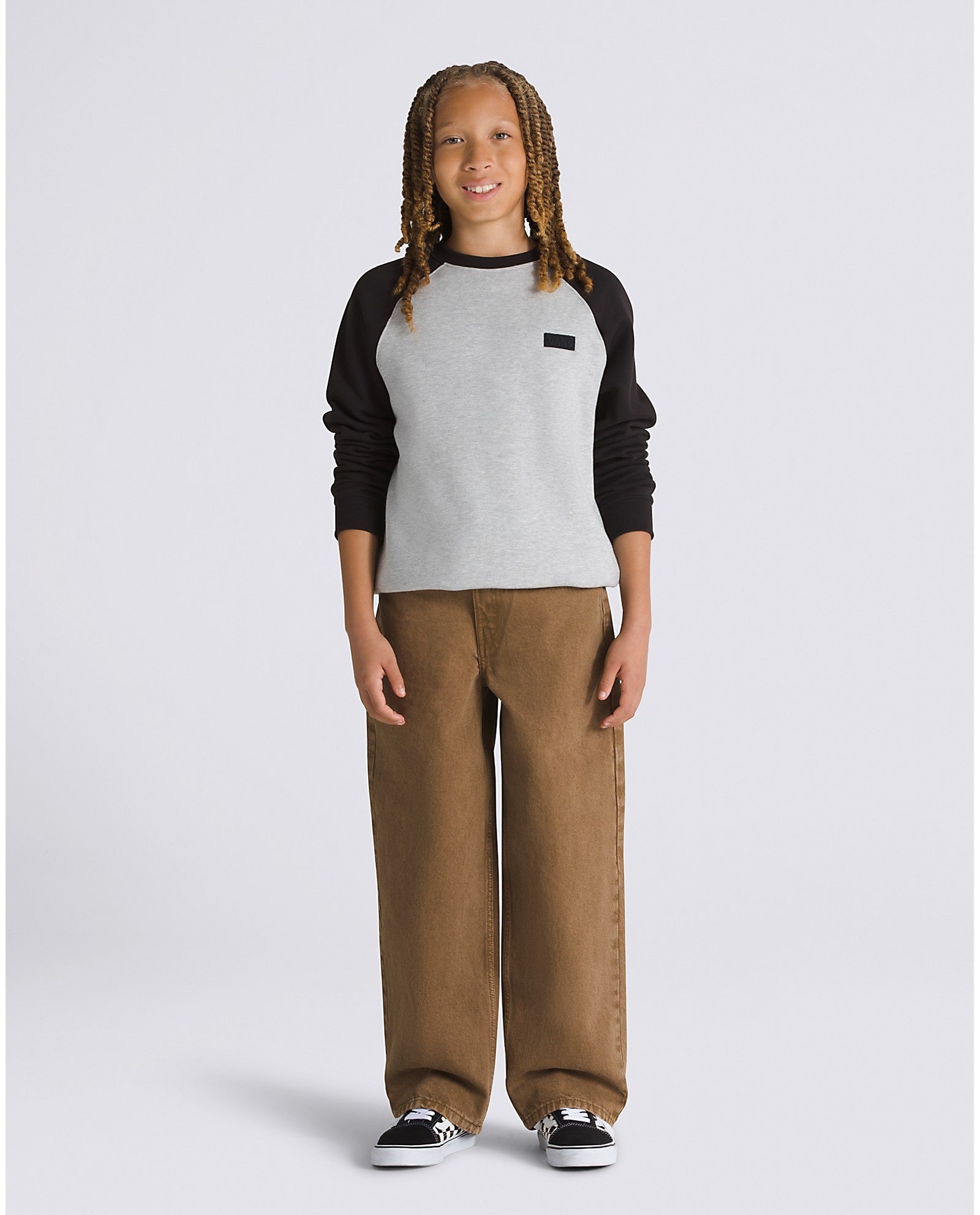 Kids Check-5 Baggy Denim Pants - Sepia