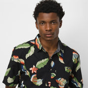 Lucid Floral Woven Short Sleeve Buttondown Shirt - Black