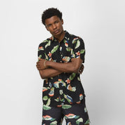 Lucid Floral Woven Short Sleeve Buttondown Shirt - Black