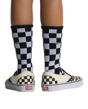 Kids Classic Checkerboard Crew Sock - Black/White 1-6