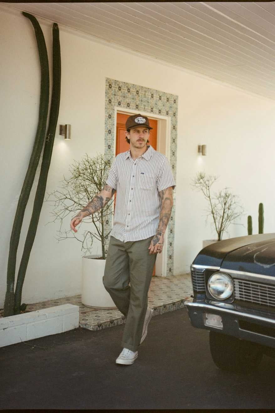 Charter Herringbone Stripe S/S Woven Shirt - Off White/Bison