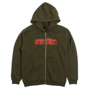 Demonseed Script Embroidered Zip Hooded Sweatshirt - Olive