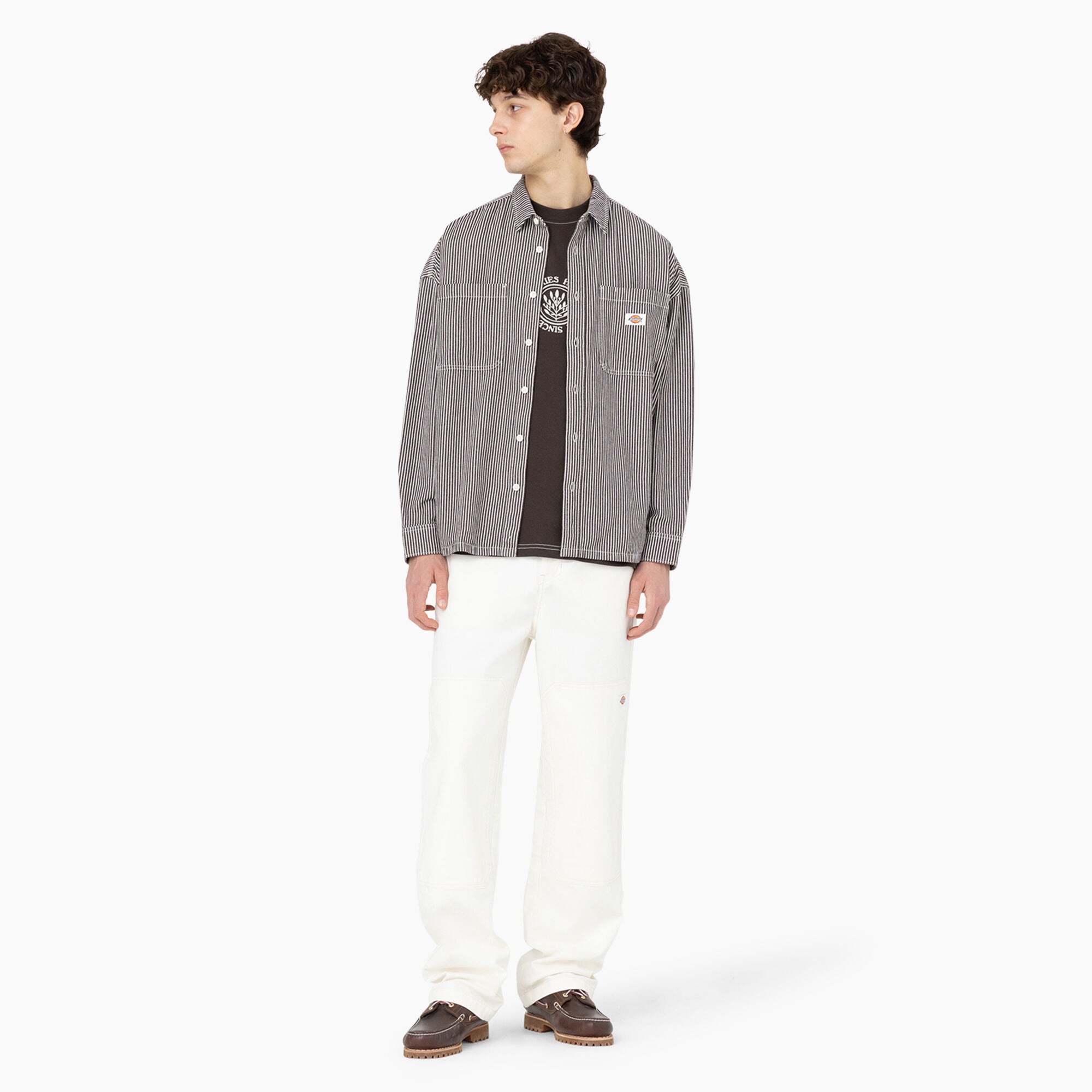Hickory Stripe Long Sleeve Work Shirt - Ecru/Brown (EUB)