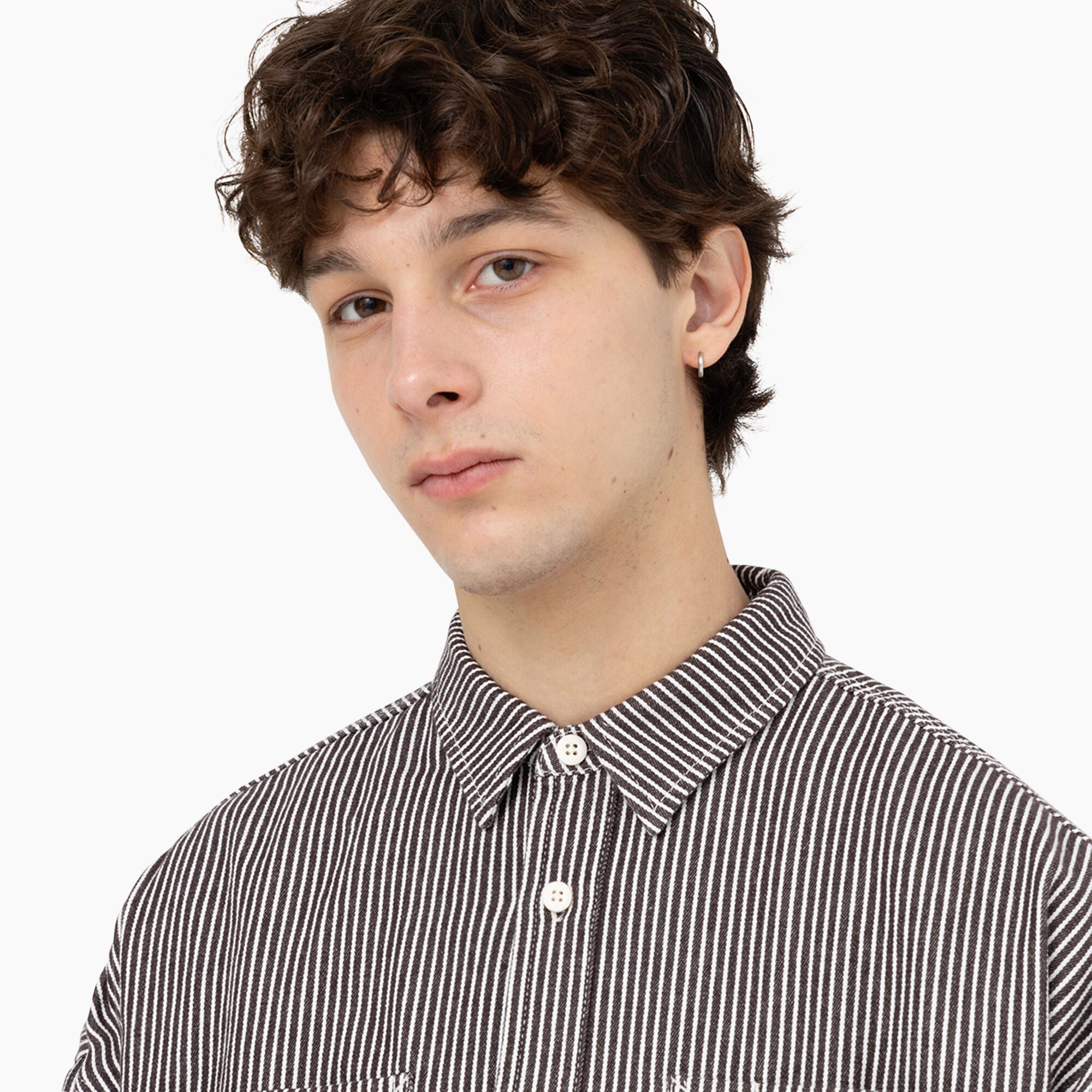 Hickory Stripe Long Sleeve Work Shirt - Ecru/Brown (EUB)