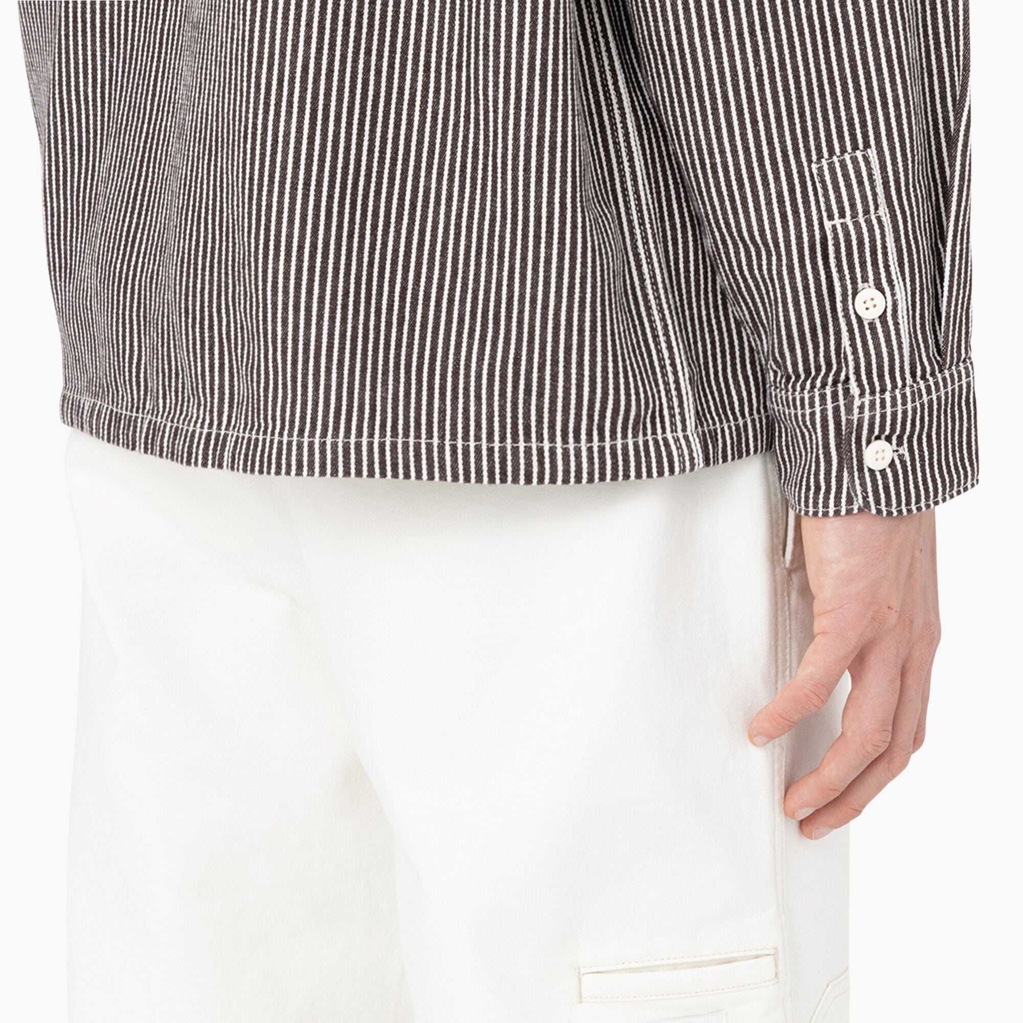 Hickory Stripe Long Sleeve Work Shirt - Ecru/Brown (EUB)