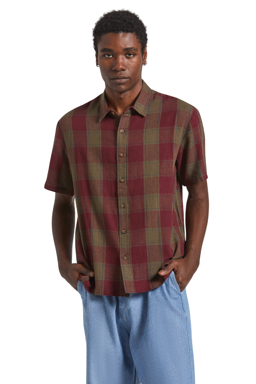 Cru Chemise en Mélange de Lin - Olive Surplus/Bordeaux