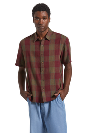 Cru Chemise en Mélange de Lin - Olive Surplus/Bordeaux
